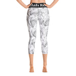 White Roses Black Label Yoga Capri Leggings