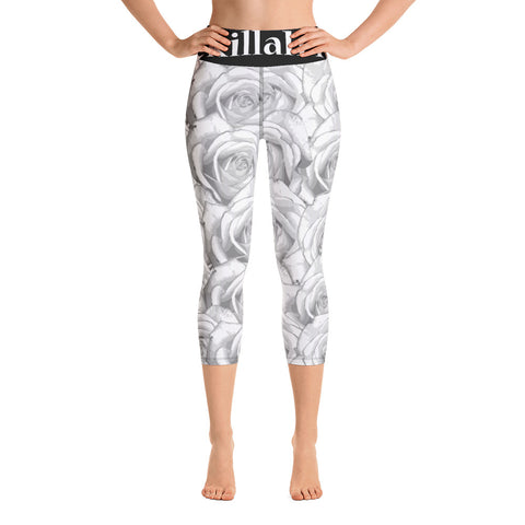 White Roses Black Label Yoga Capri Leggings